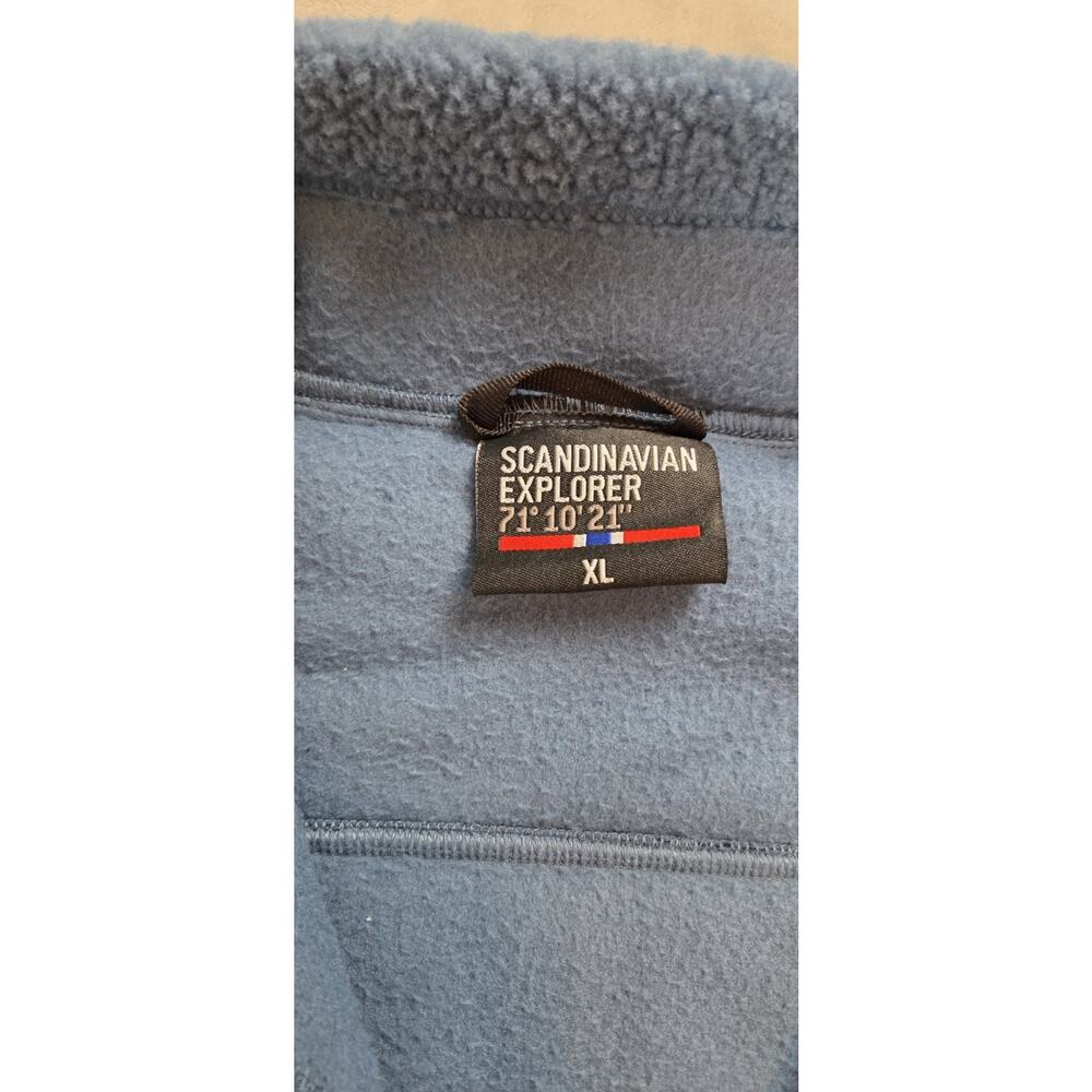 SCANDINAVIAN EXPLORER Fleece Jacket Womens XL Blue Full Zip pockets leather logo - Picture 3 of 14